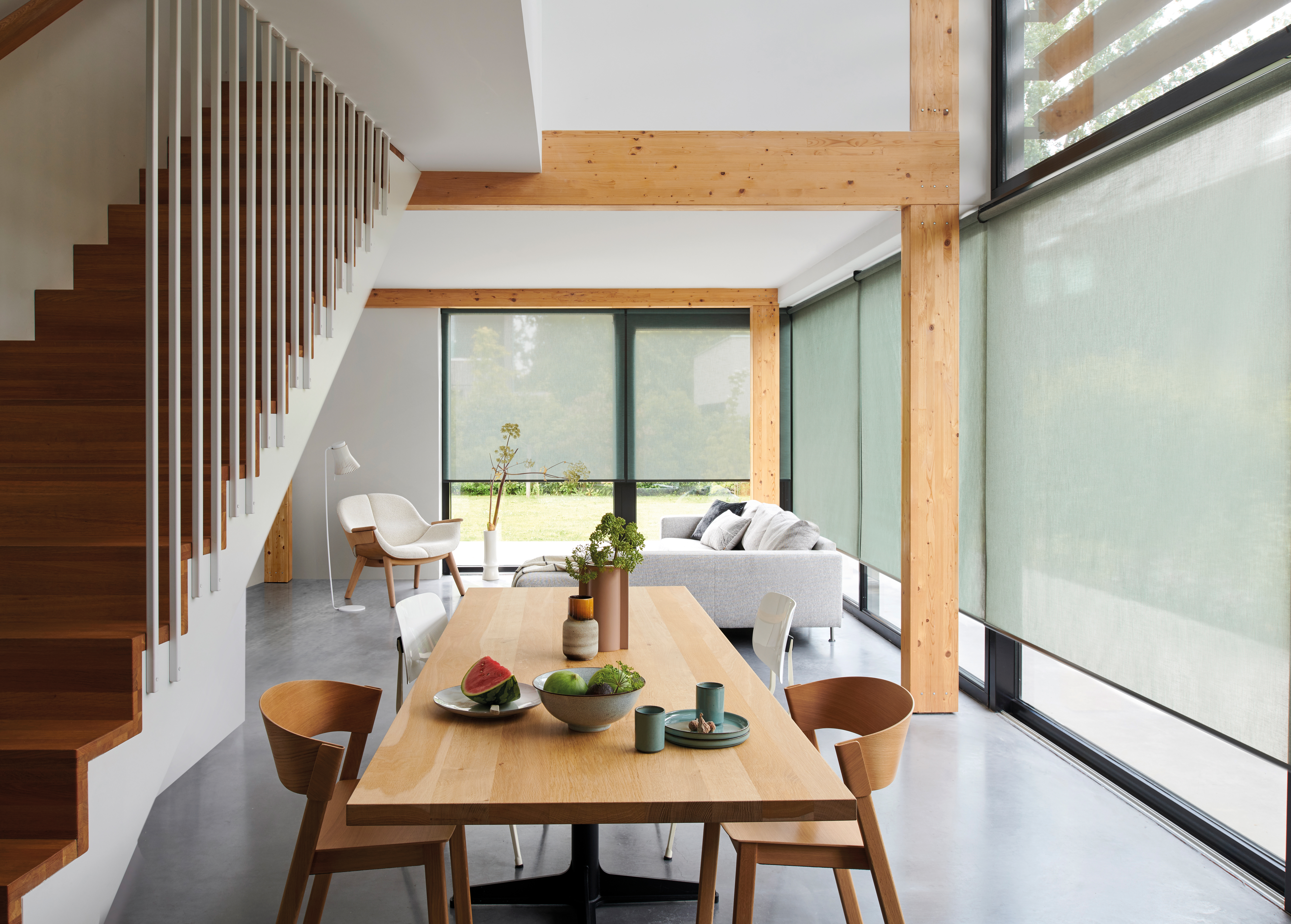 Roller Blinds Full Room Photo Living Room Green Blinds