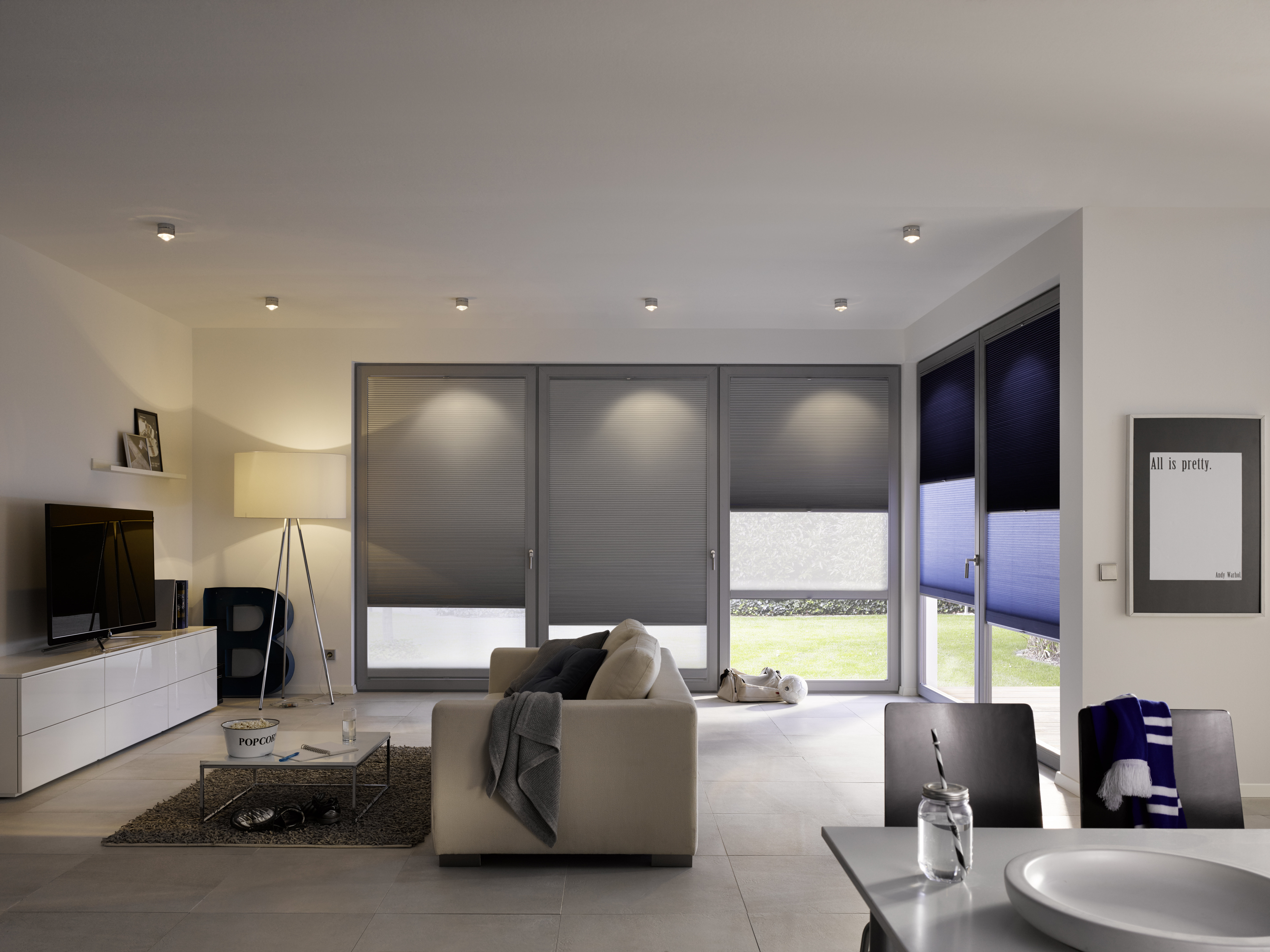 DUETTE® Shades Full Room Photo Grey And Blue In Living Room