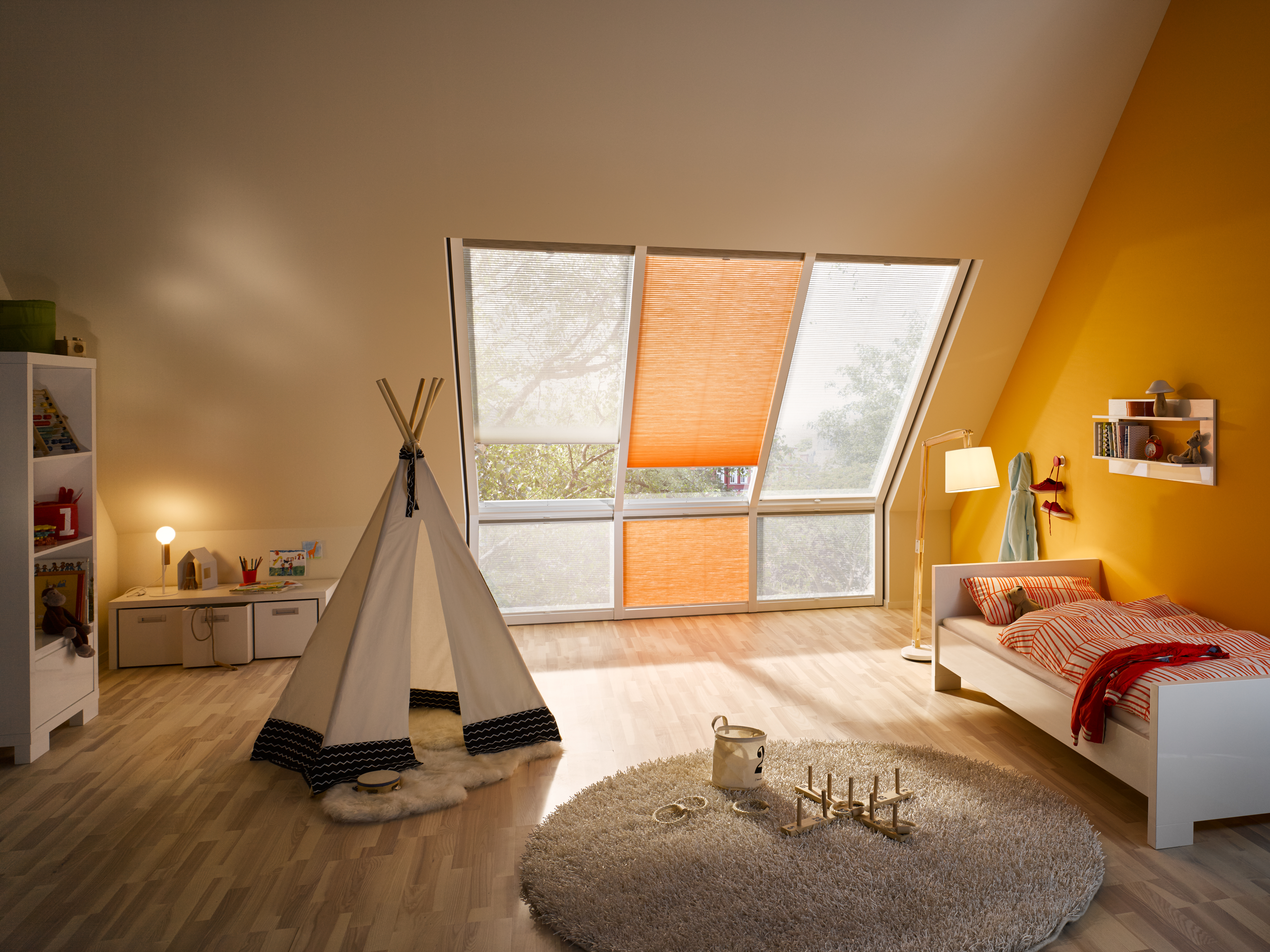 DUETTE® Shades Full Room Photo Top Down Bottom Up Orange In Children's Room 3