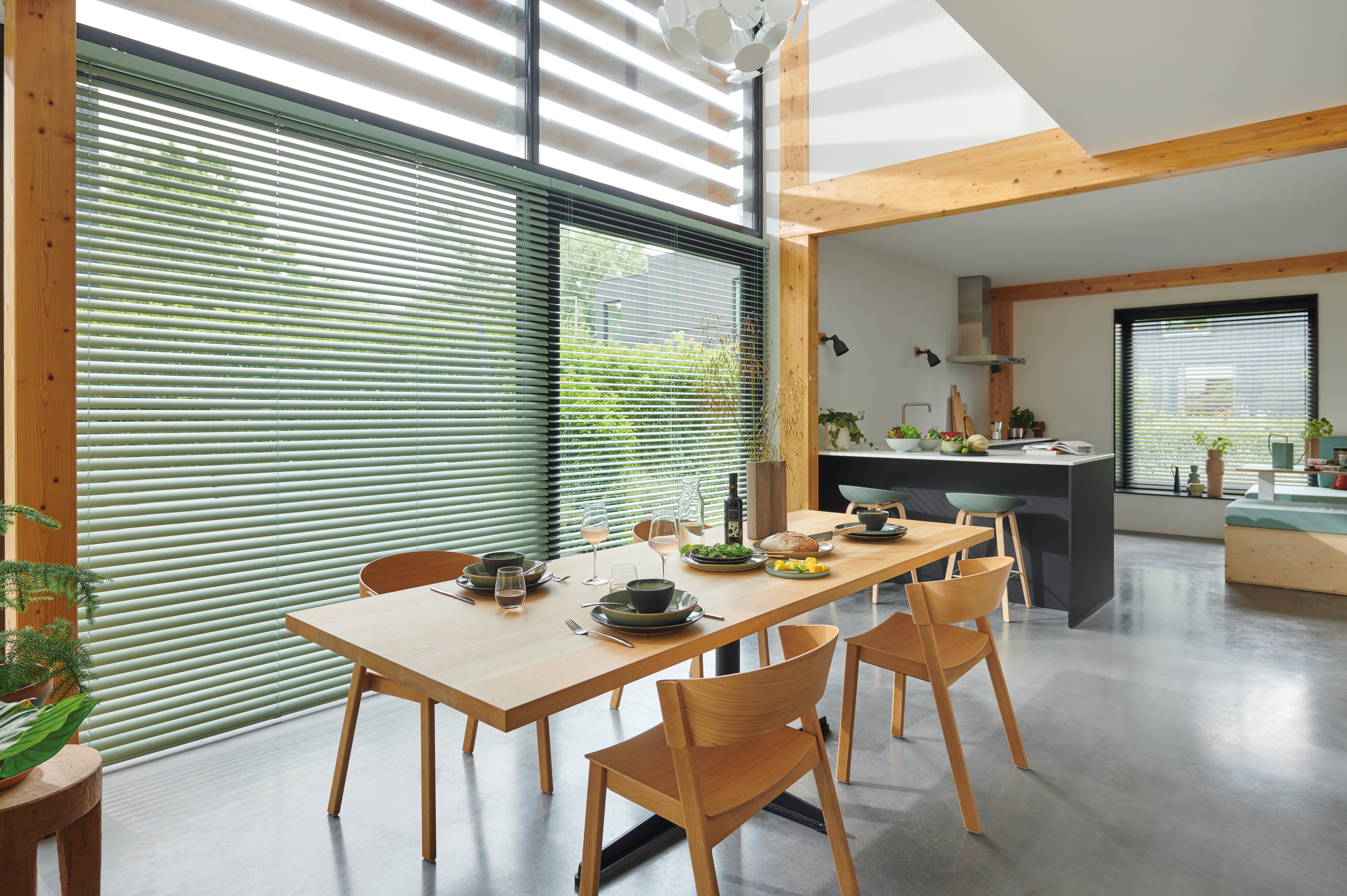 Venetian Blinds Full Room Photo Living Room Green Slats