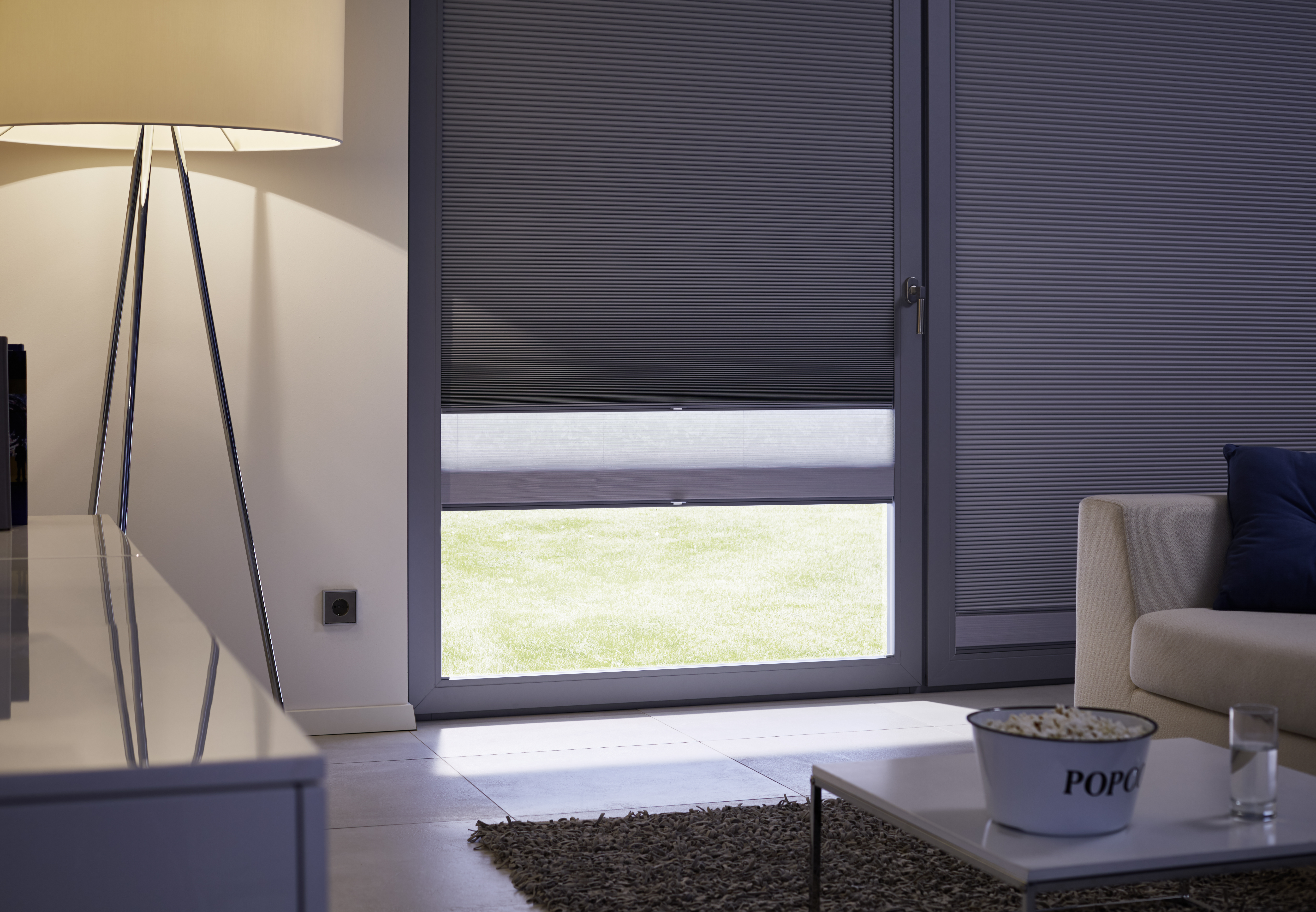 DUETTE® Shades Full Room Photo Grey In Living Room