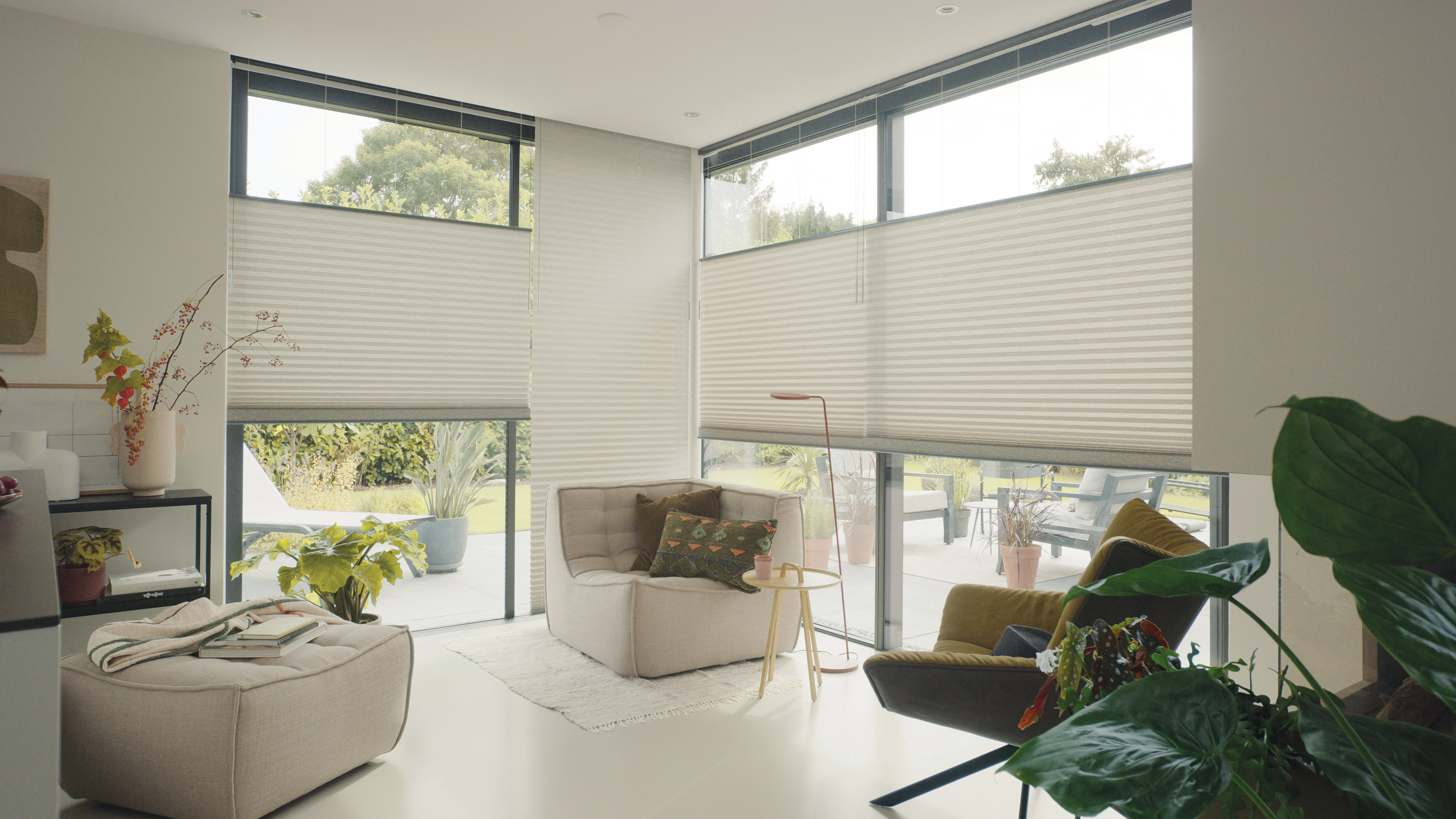 Plissé Shades Full Room Photo Living Room Beige Top Down Bottom Up